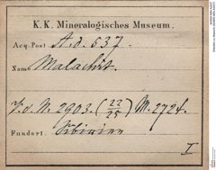 Etiketten zu Malachit (NHMW-MIN-Ad537)